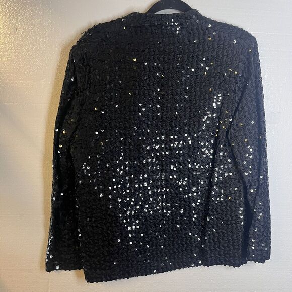 Miss H Vintage Black Full Sequined Open Front Cocktail Jacket 21x26 - Picture 3 of 7